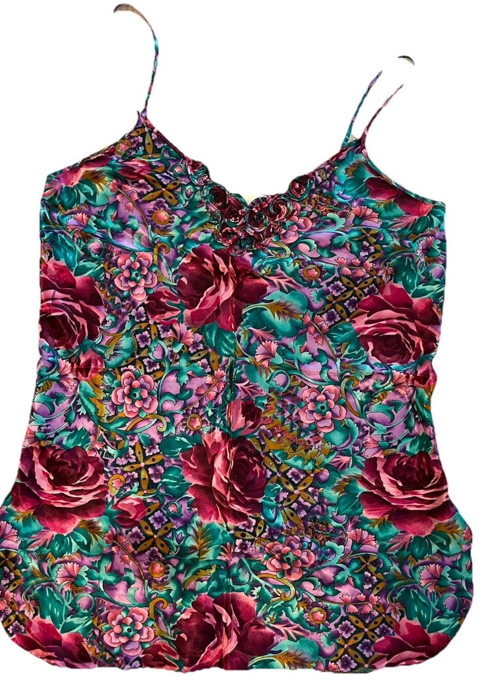 VTG 80s California Dynasty Chemise Night Slip Babydoll Gem Floral Whimsigoth